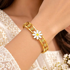 Golden Double Band Daisy Flower Bangle