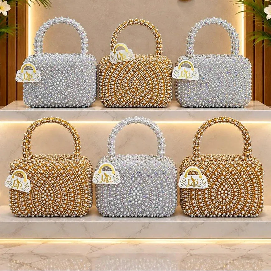 Luxury Pearl & Rhinestone Evening Clutch Bag