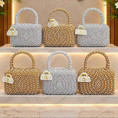 Luxury Pearl & Rhinestone Evening Clutch Bag