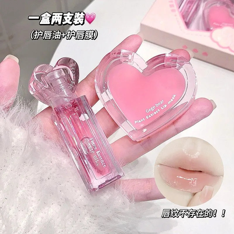 Gege Bear Plant Extract Lip Mask Lip Oil  - 2Pcs Set