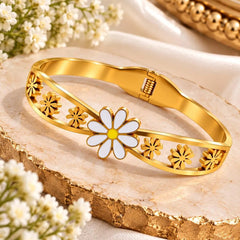 Golden Double Band Daisy Flower Bangle