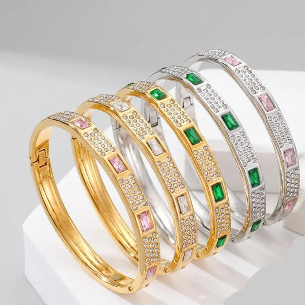 Stainless Steel Oval Gemstone Link Bracelet