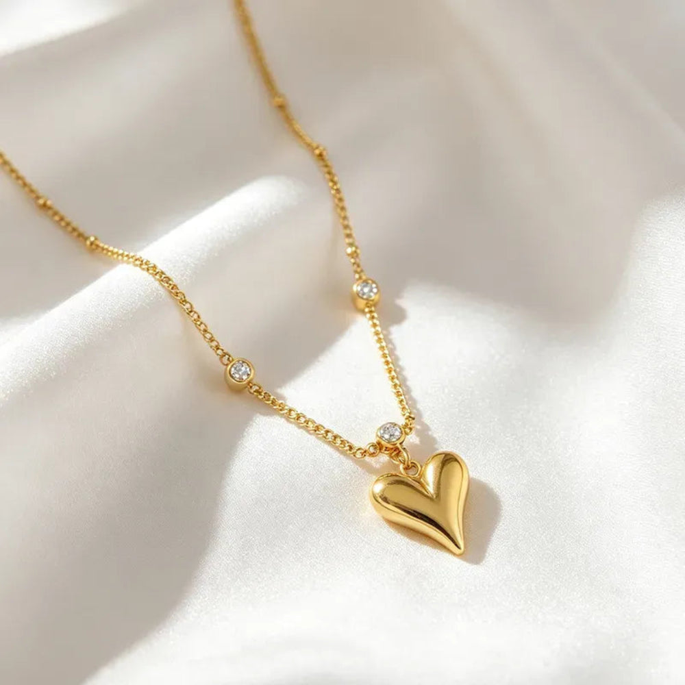 Gold Plated Puffy Heart Necklace