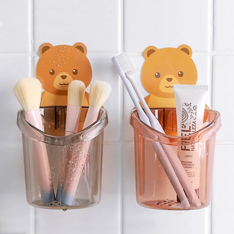 Cute Bear Cup Wall Mounted Toothbrush, Toothpaste, Razor Holder