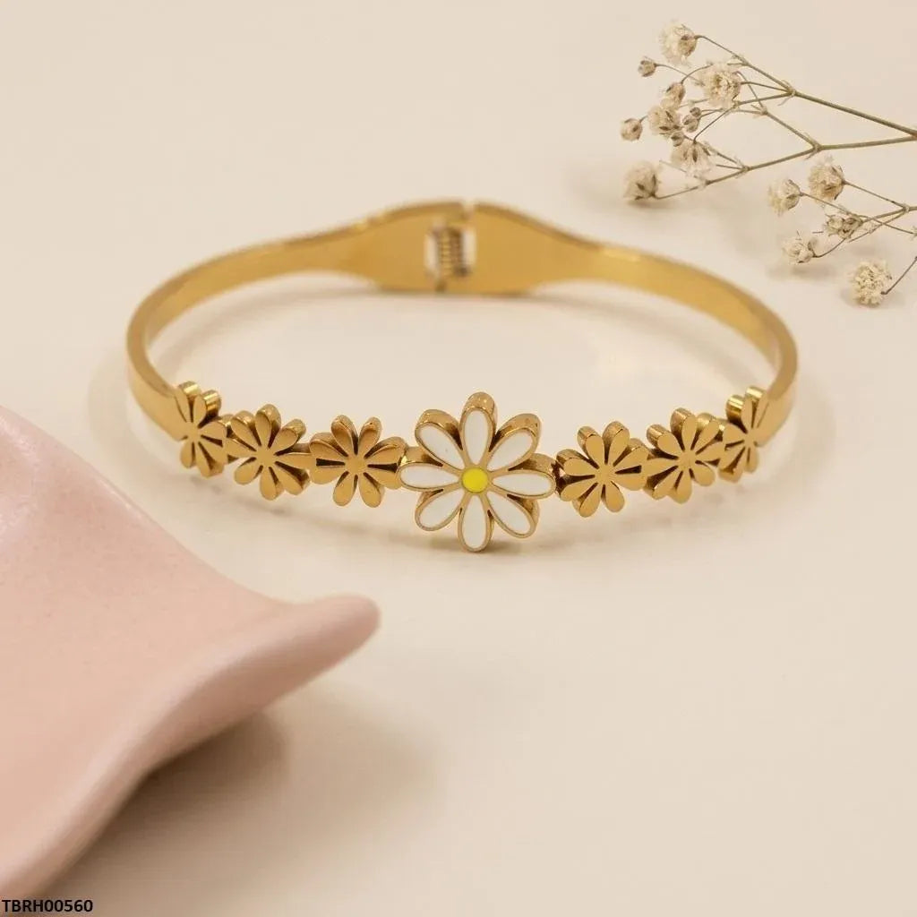 Gold Plated White Daisy Flower Bangle