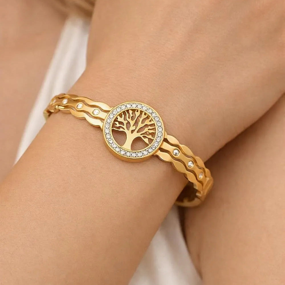 Gold Plated Tree of Life Crystal Bracelet