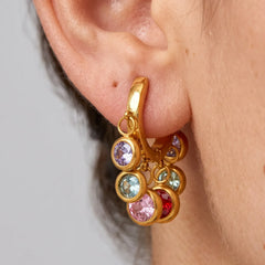 Gold Multicolor Crystal Charm Huggie Earring