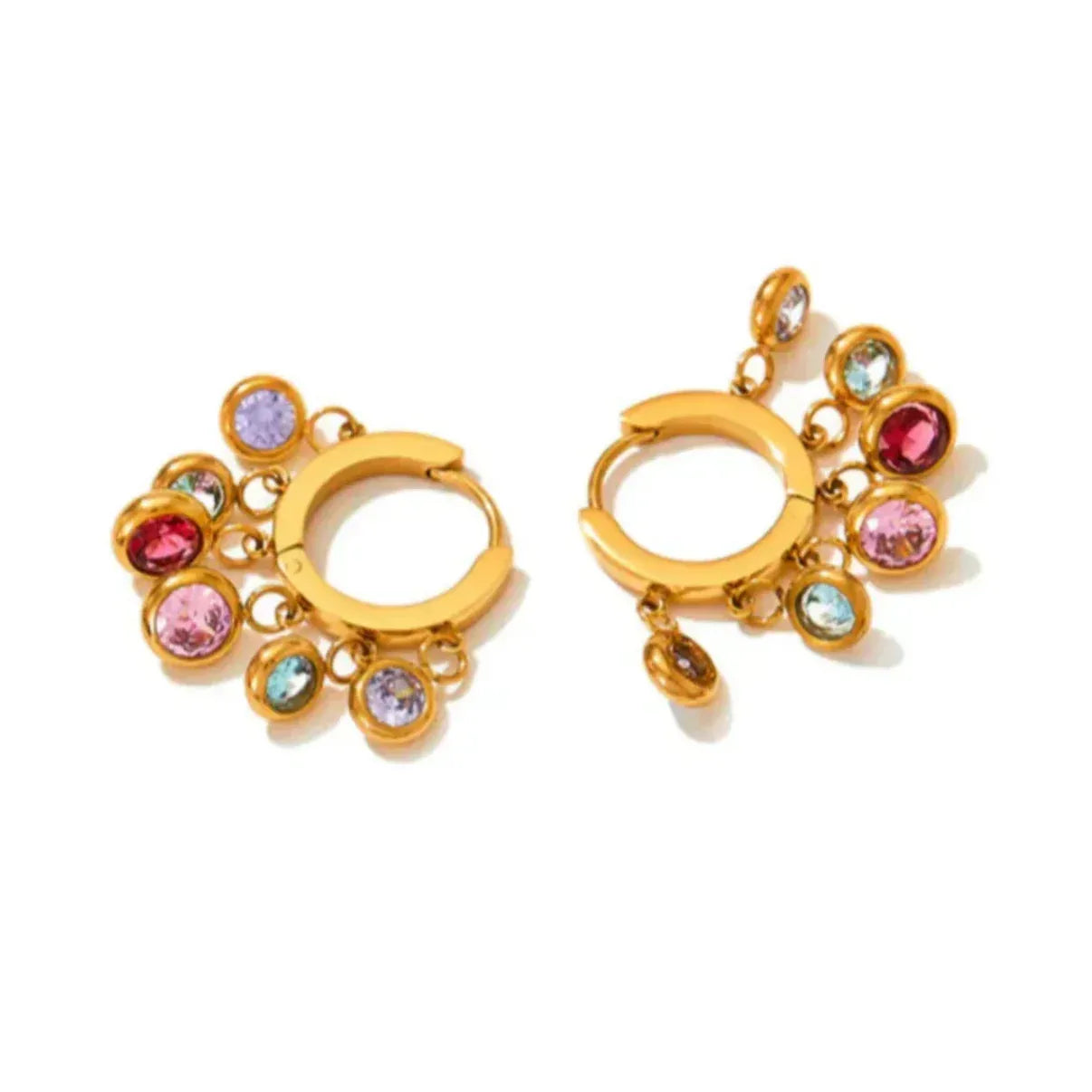 Gold Multicolor Crystal Charm Huggie Earring