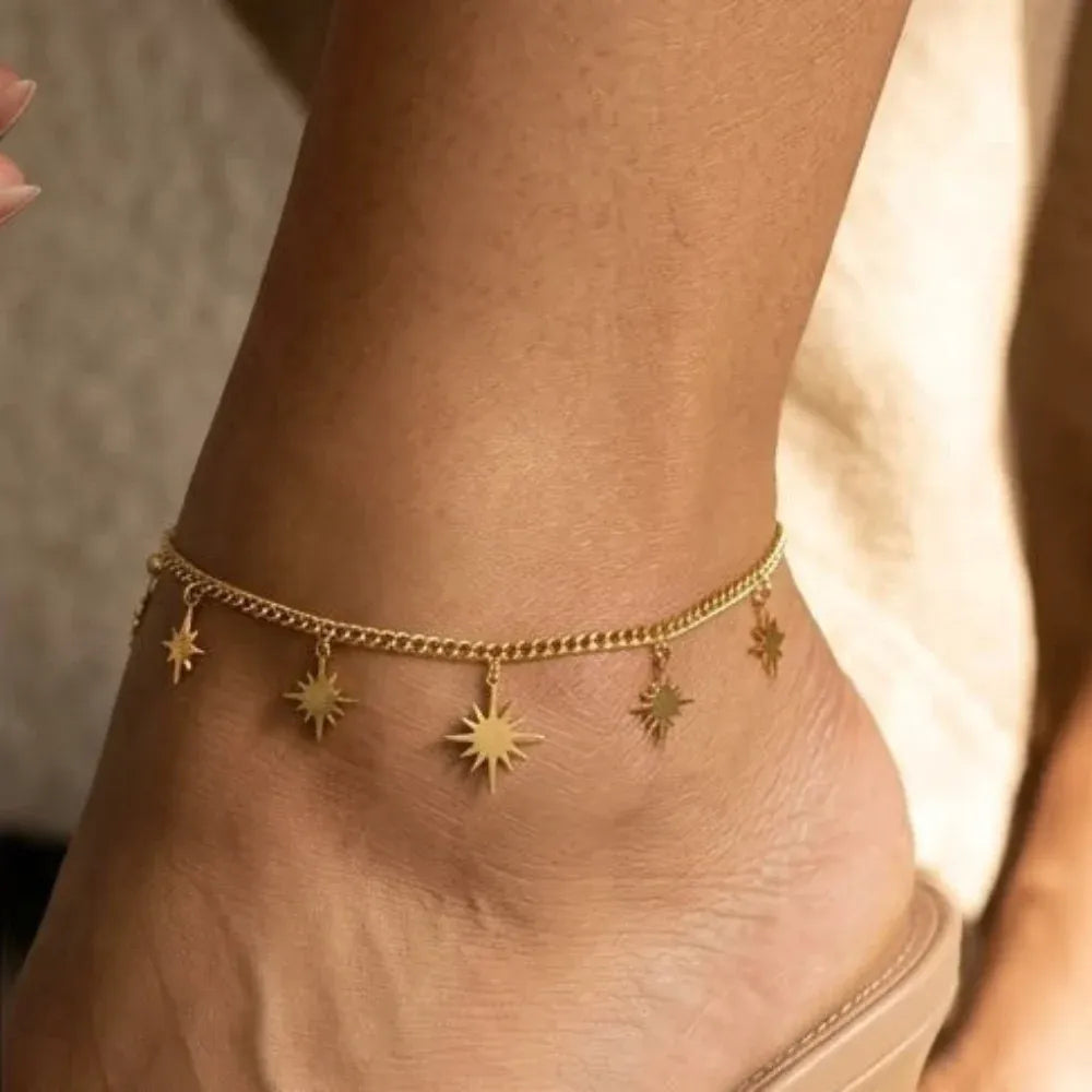 Gold Star Charm Chain Anklet