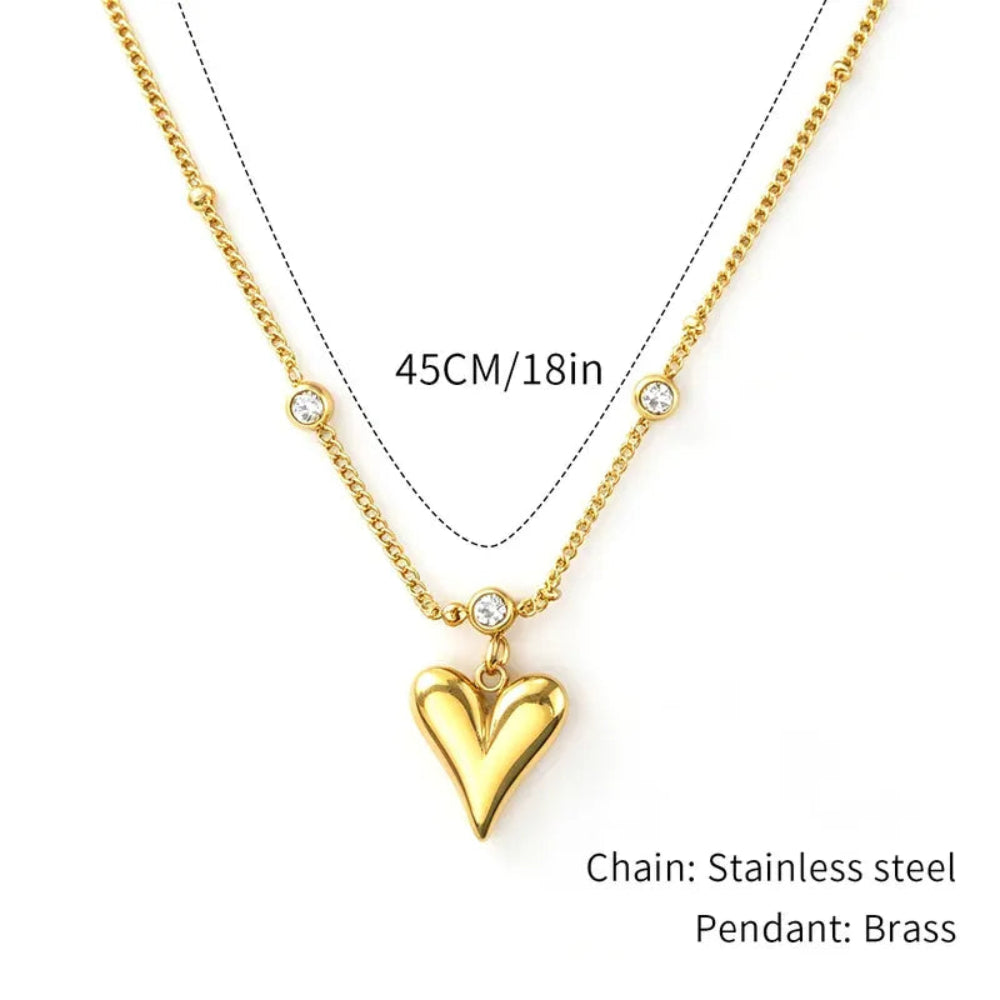 Gold Plated Puffy Heart Necklace