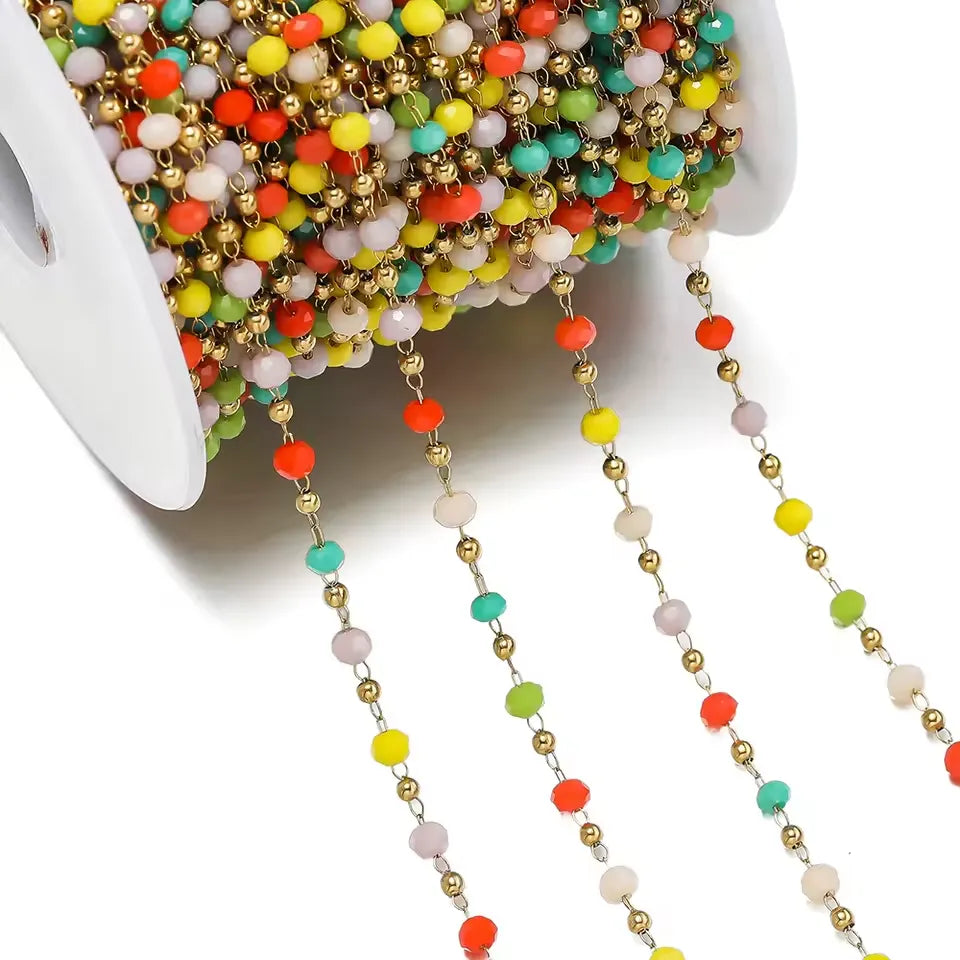 Mixed Color Crystal Bead Chain Permanent Bracelet