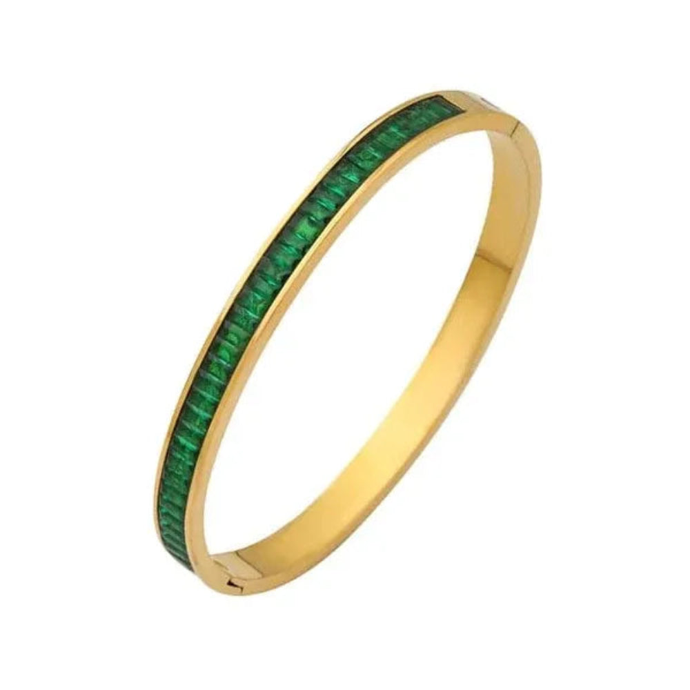 Gold Plated Green Crystal Bangle Bracelet