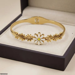 Gold Plated White Daisy Flower Bangle