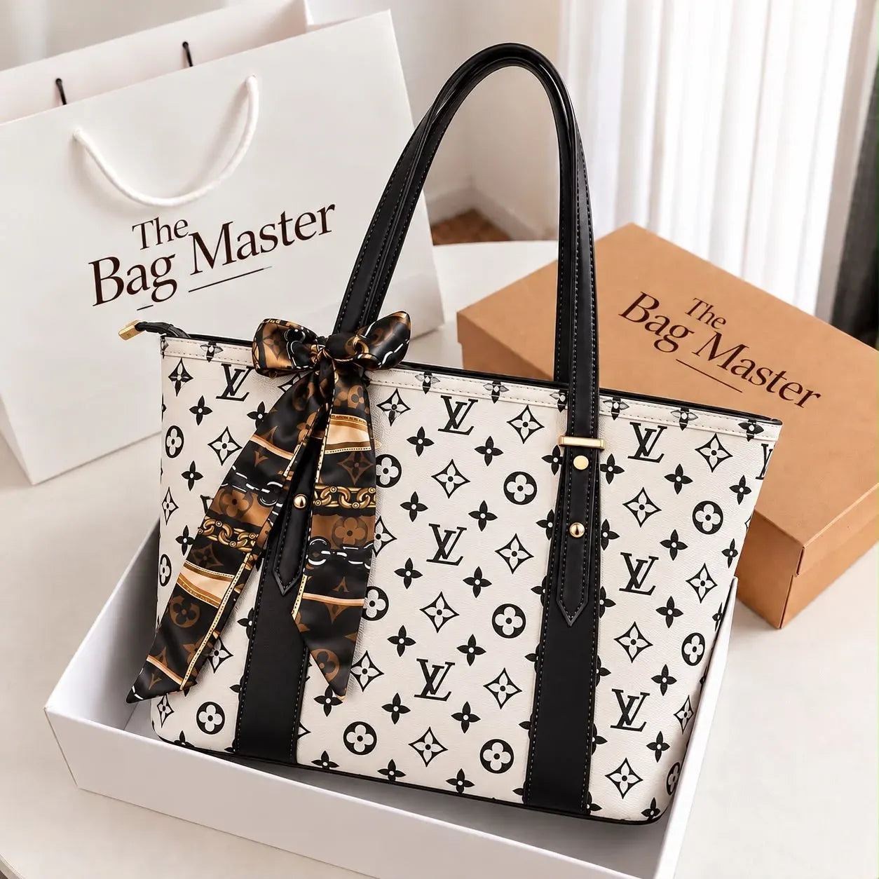 Designer Printed Tote Bag with Silk Scarf
