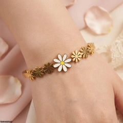 Gold Plated White Daisy Flower Bangle