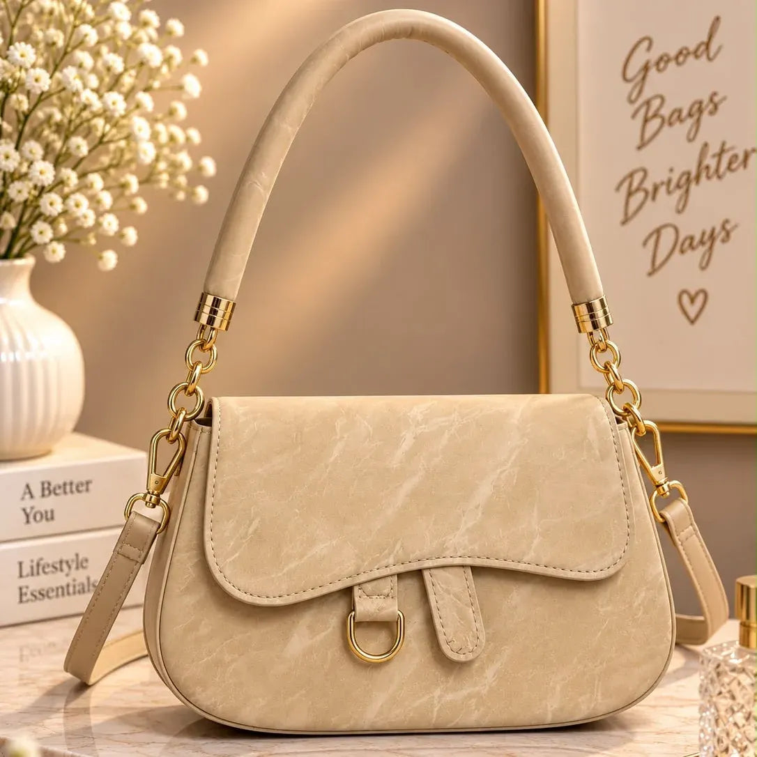 Marble Pattern Flap Crossbody Handbag