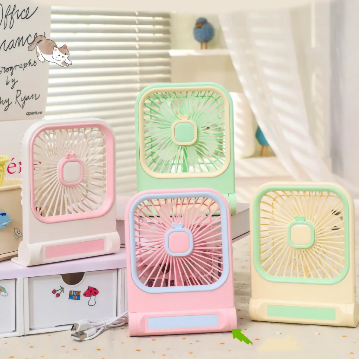 Colorful Cute Rechargeable Desk Fan | 3-Speed Portable