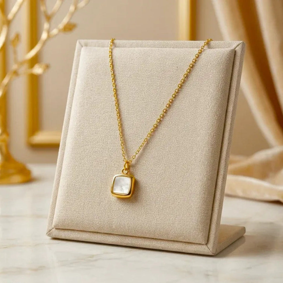 Gold-Plated Square Pendant Chain Necklace