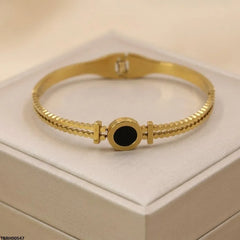Gold Plated Roman Numeral Black Disc Bangle