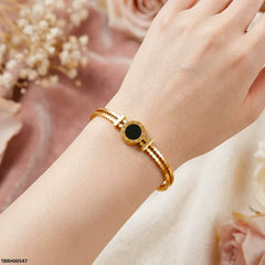 Gold Plated Roman Numeral Black Disc Bangle