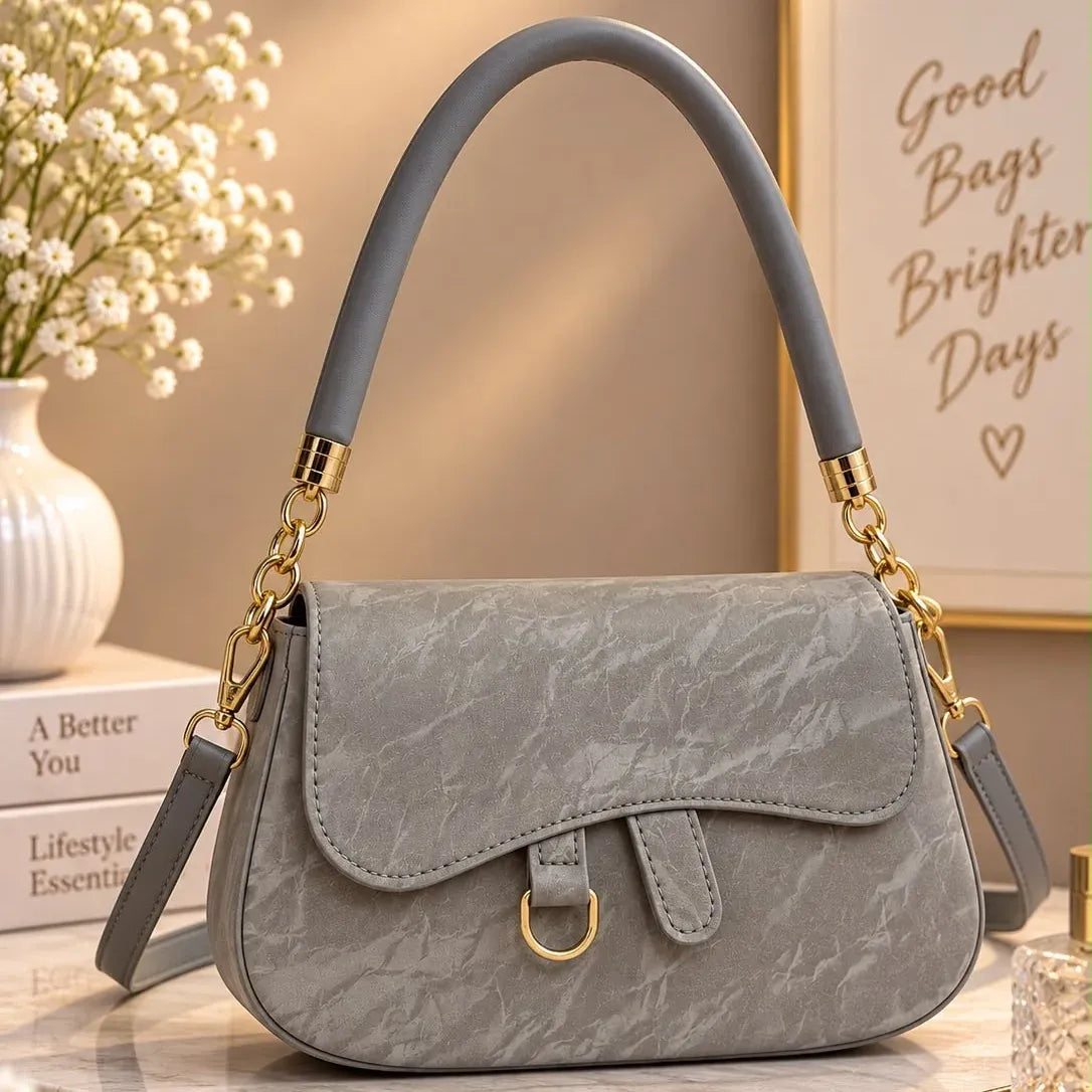 Marble Pattern Flap Crossbody Handbag