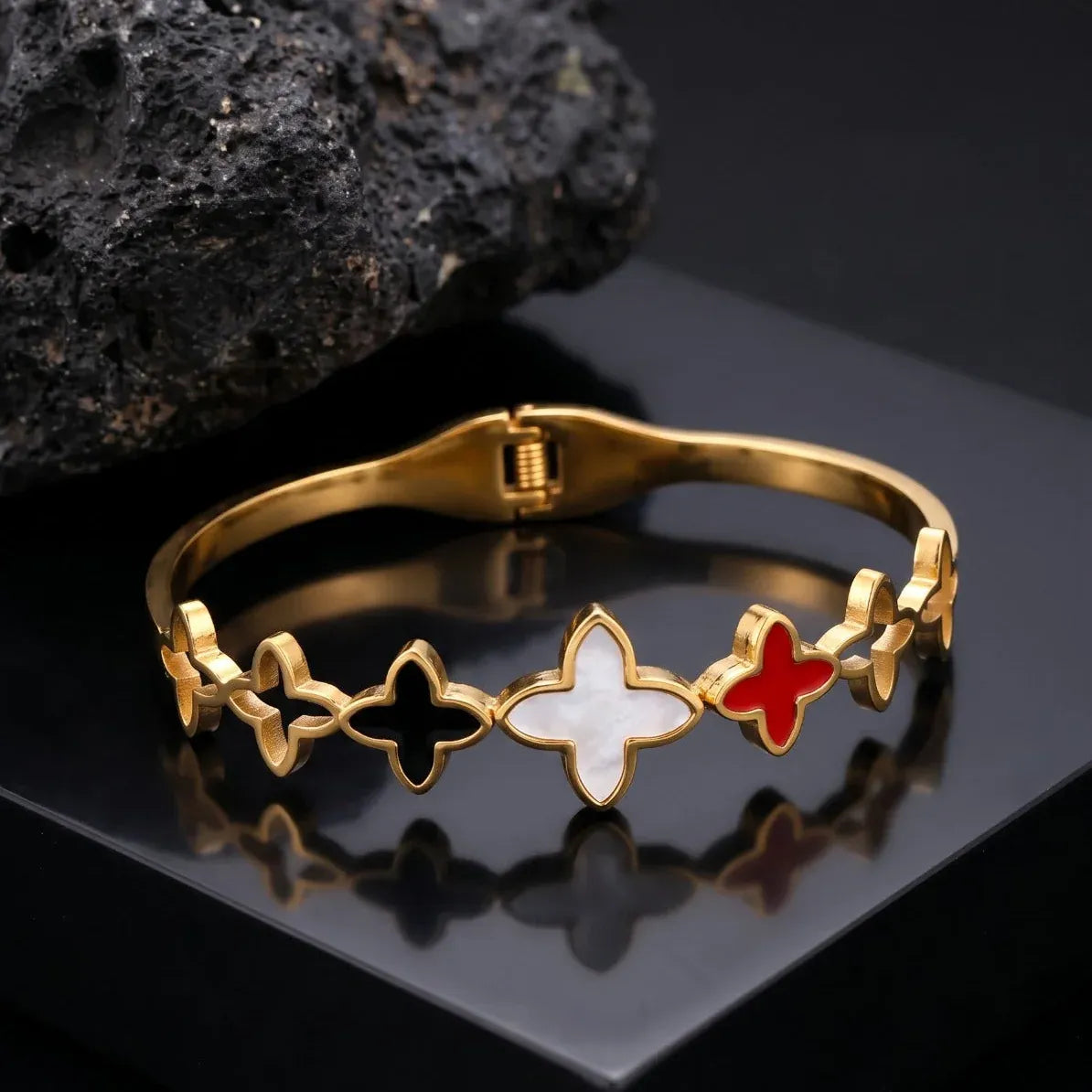 Gold Multi Color Clover Bangle