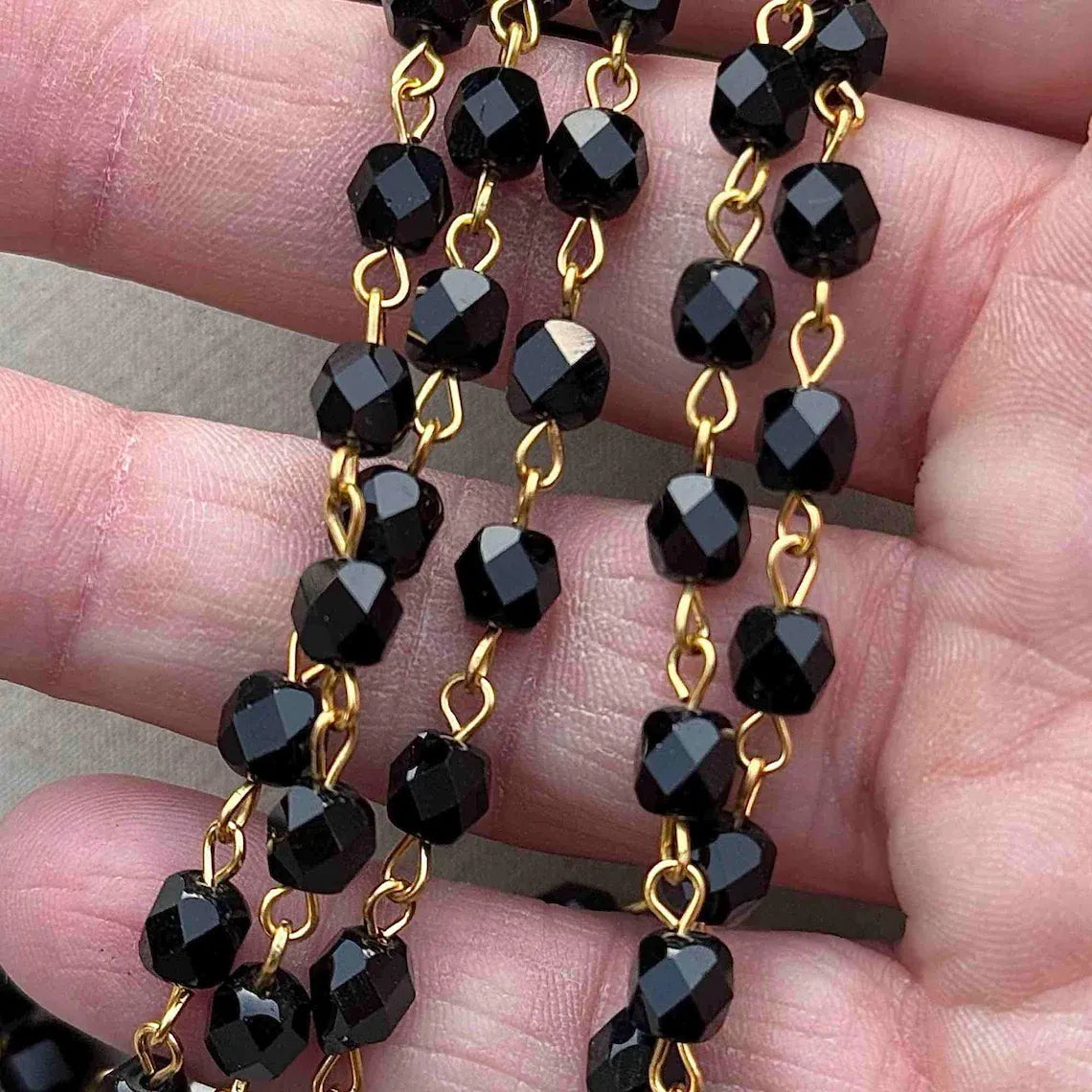 Black Faceted Crystal Bead Permanent Bracelet