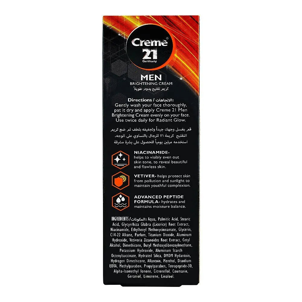 Creme 21 Men Brightening Cream with Vetiver - Niacinamide & Sun Protection - 100g