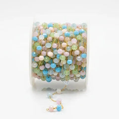 pastel multicolor faceted Beads Chain Permanent Bracelet