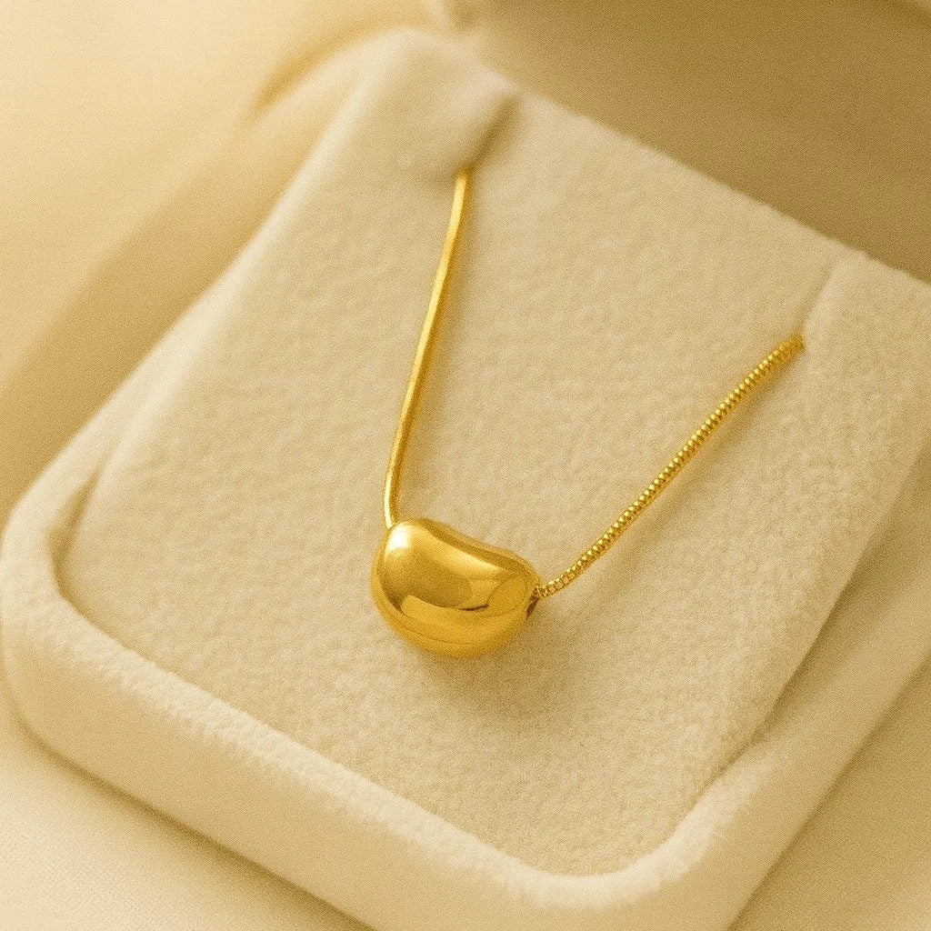 Gold Plated Smooth Bean Charm Chain Necklace