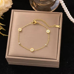 Gold Roman Numeral Crystal Disc Chain Bracelet