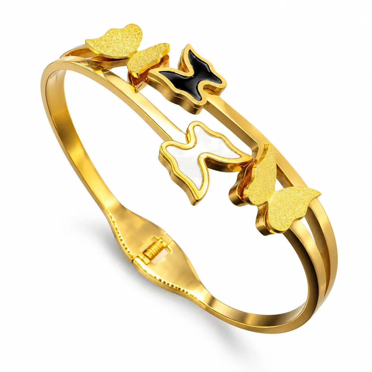 Gold Plated Multi Butterfly Enamel Bangle Bracelet