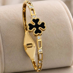 Gold Black Clover Crystal Bangle