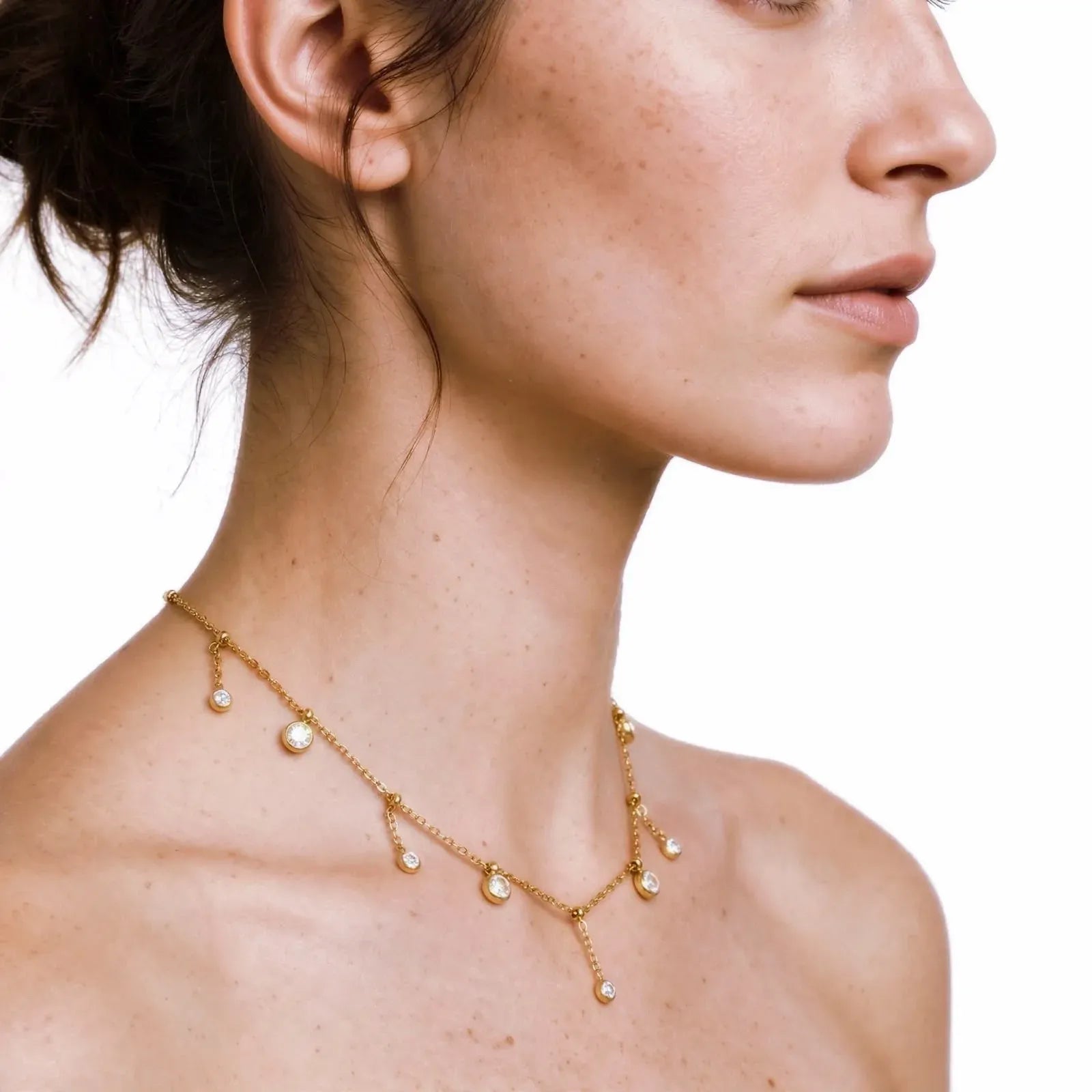 Gold Crystal Dangle Charm Necklace