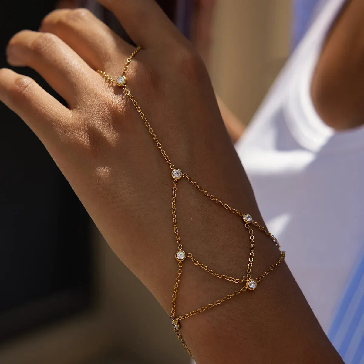 Gold Crystal Dainty Hand Harness Bracelet