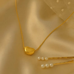 Gold Plated Smooth Bean Charm Chain Necklace