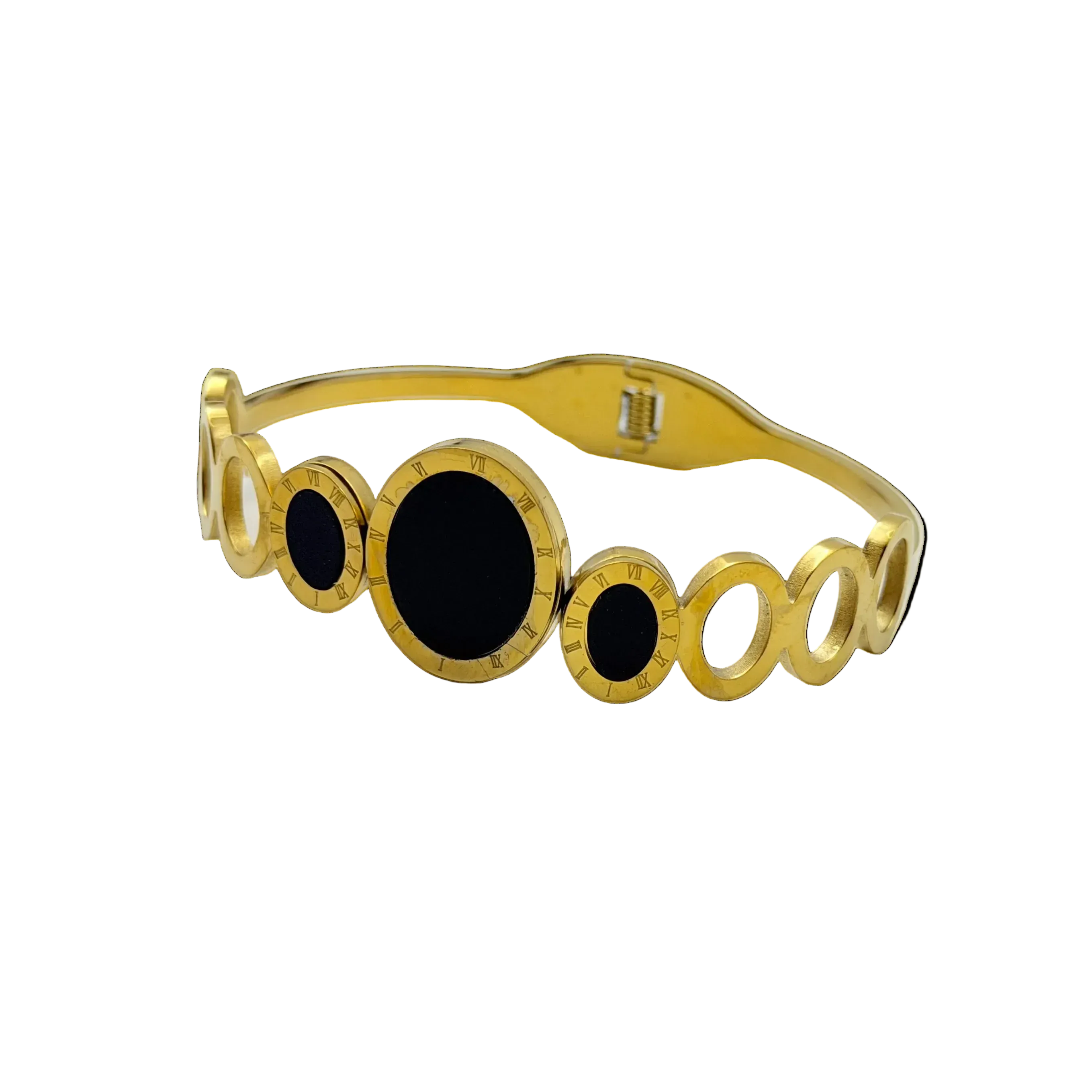 Gold Plated Roman Numeral Black Oval Bracelet