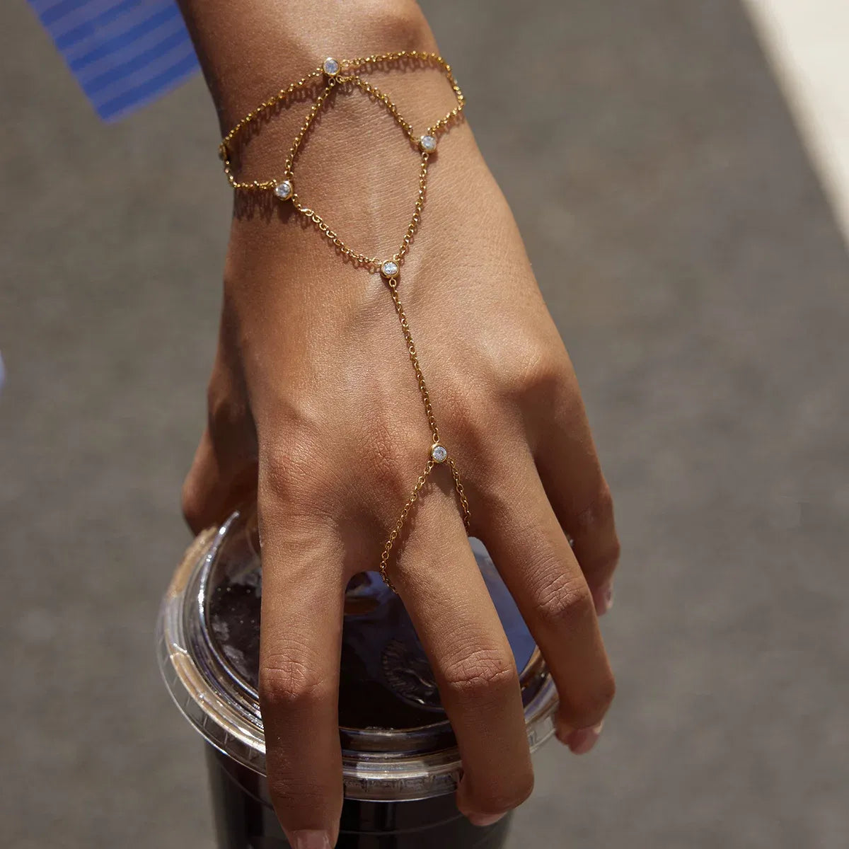 Gold Crystal Dainty Hand Harness Bracelet