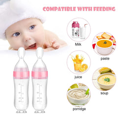 Silicone Baby Feeder Squeeze Feeding Bottle With Spoon - 90ml