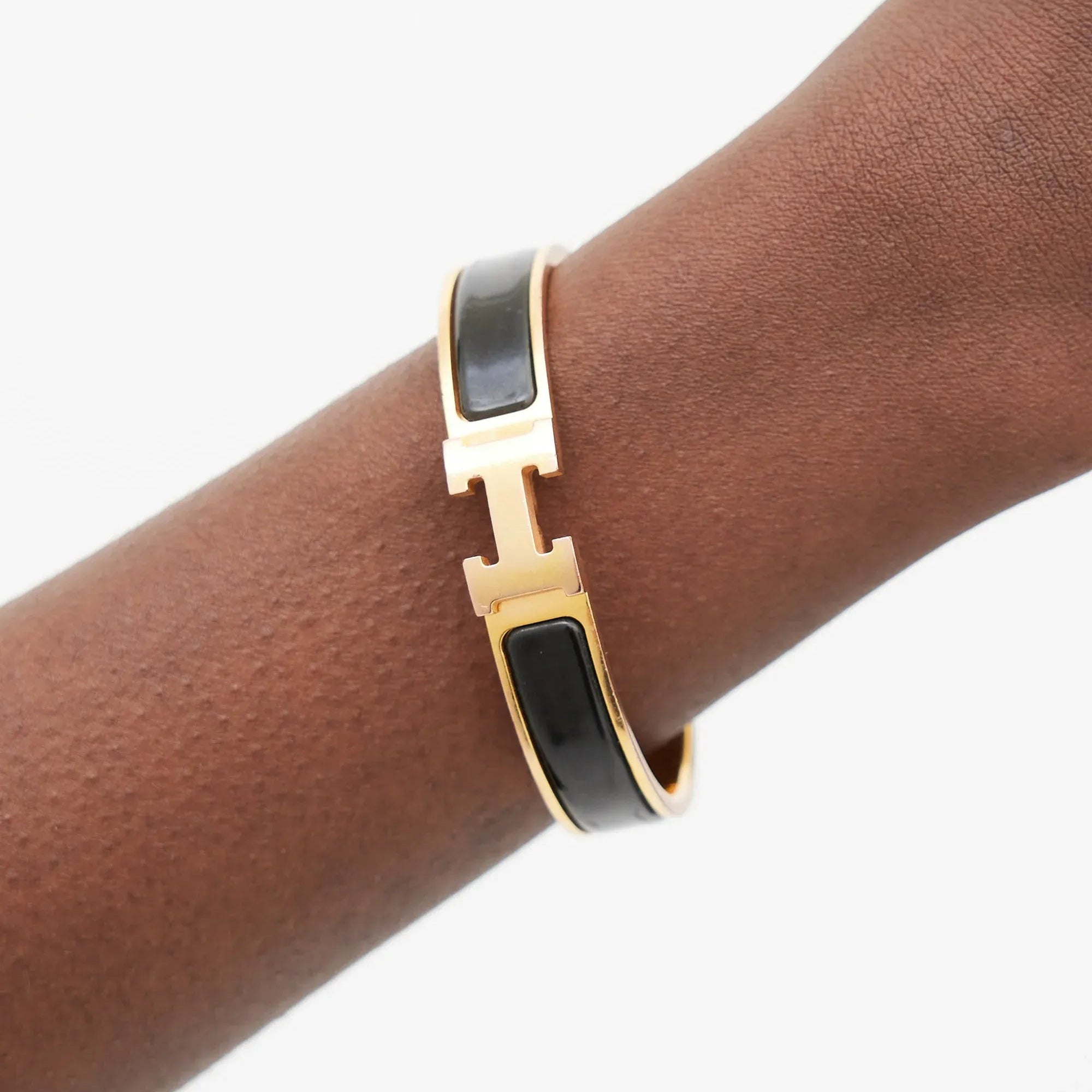 Gold Plated Gold H Letter Clasp Black Enamel Bangle