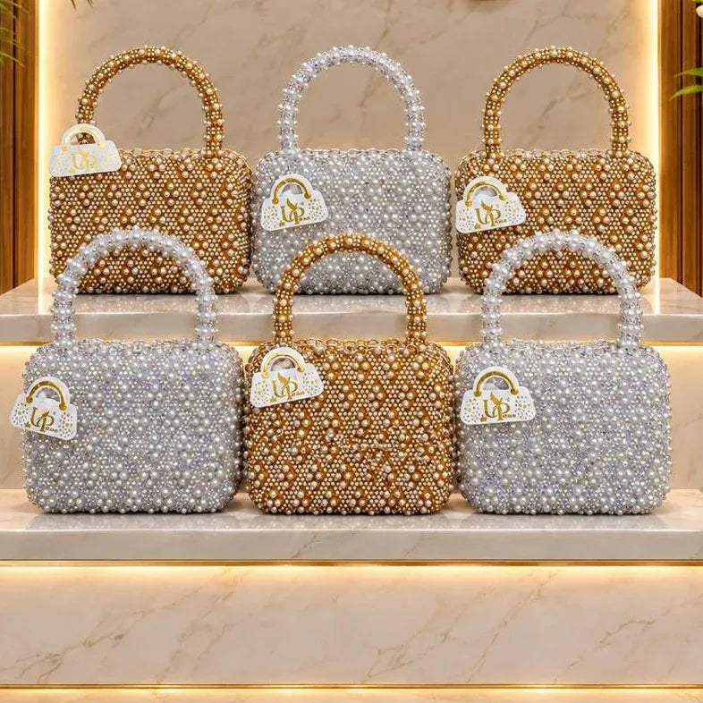 Luxury Pearl & Rhinestone Beaded Clutch Bag