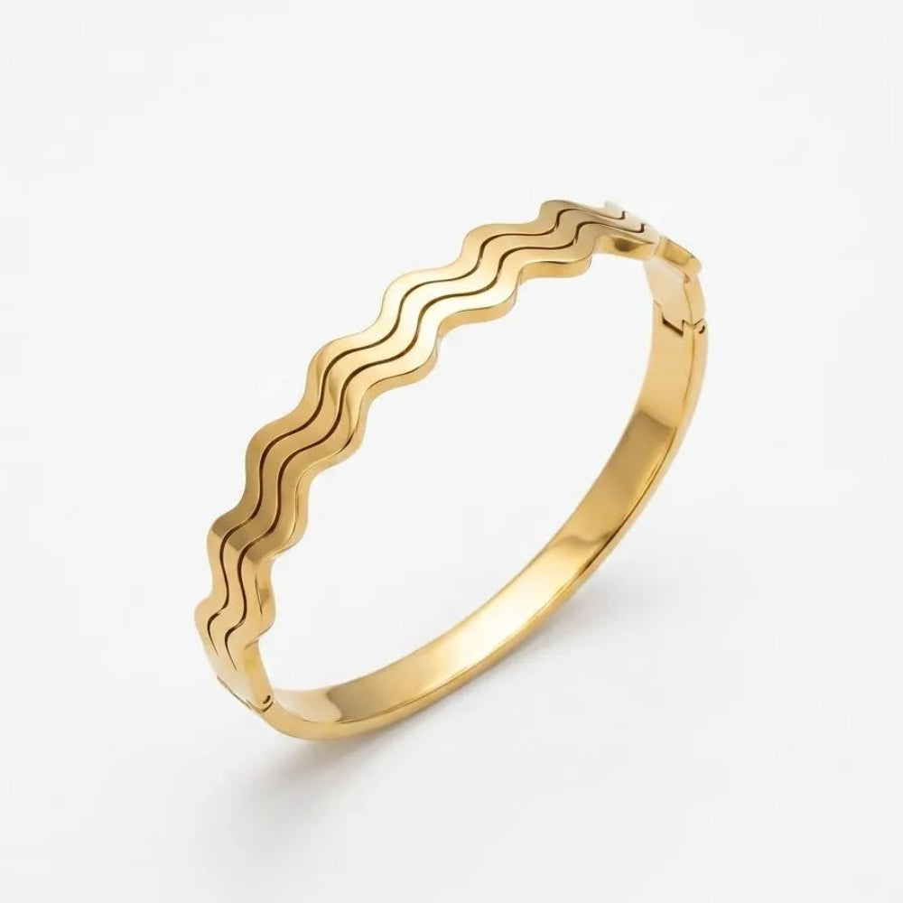 Gold Plated Wavy Layered Bangle