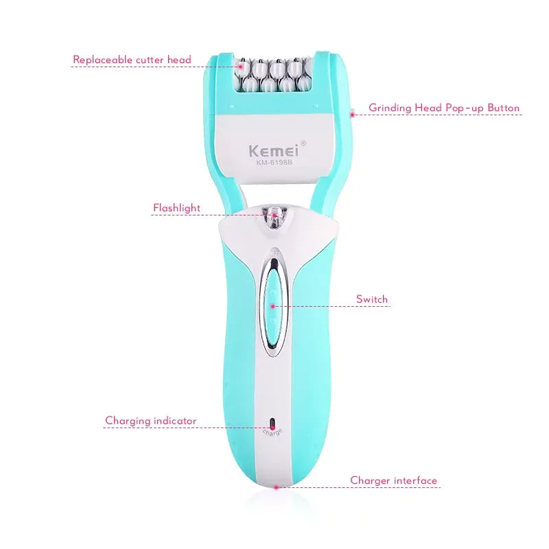 Kemei KM-6198B 3-in-1 rechargeable Electric Epilator