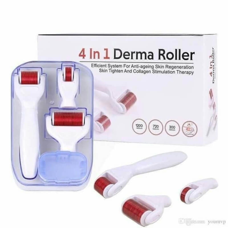 4 in 1 Derma Roller Kit with 3 Needle Heads for Acne Scars and Stretch Marks Treatment