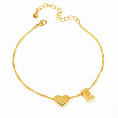 Stainless Steel Minimalist Heart & Initial Alphabate Bracelet - Each