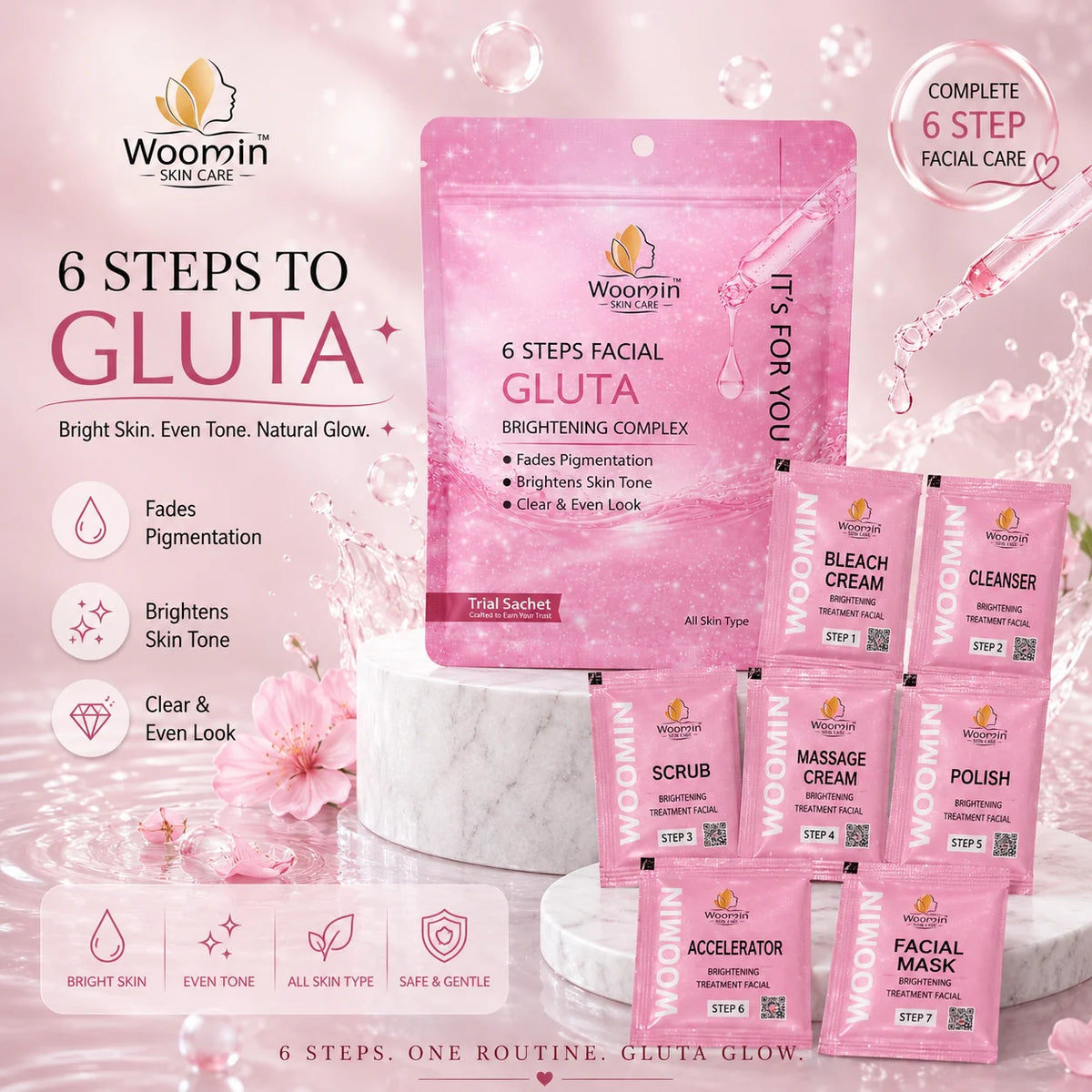 Woomin Skin Care 6 Steps Gluta Facial Kit