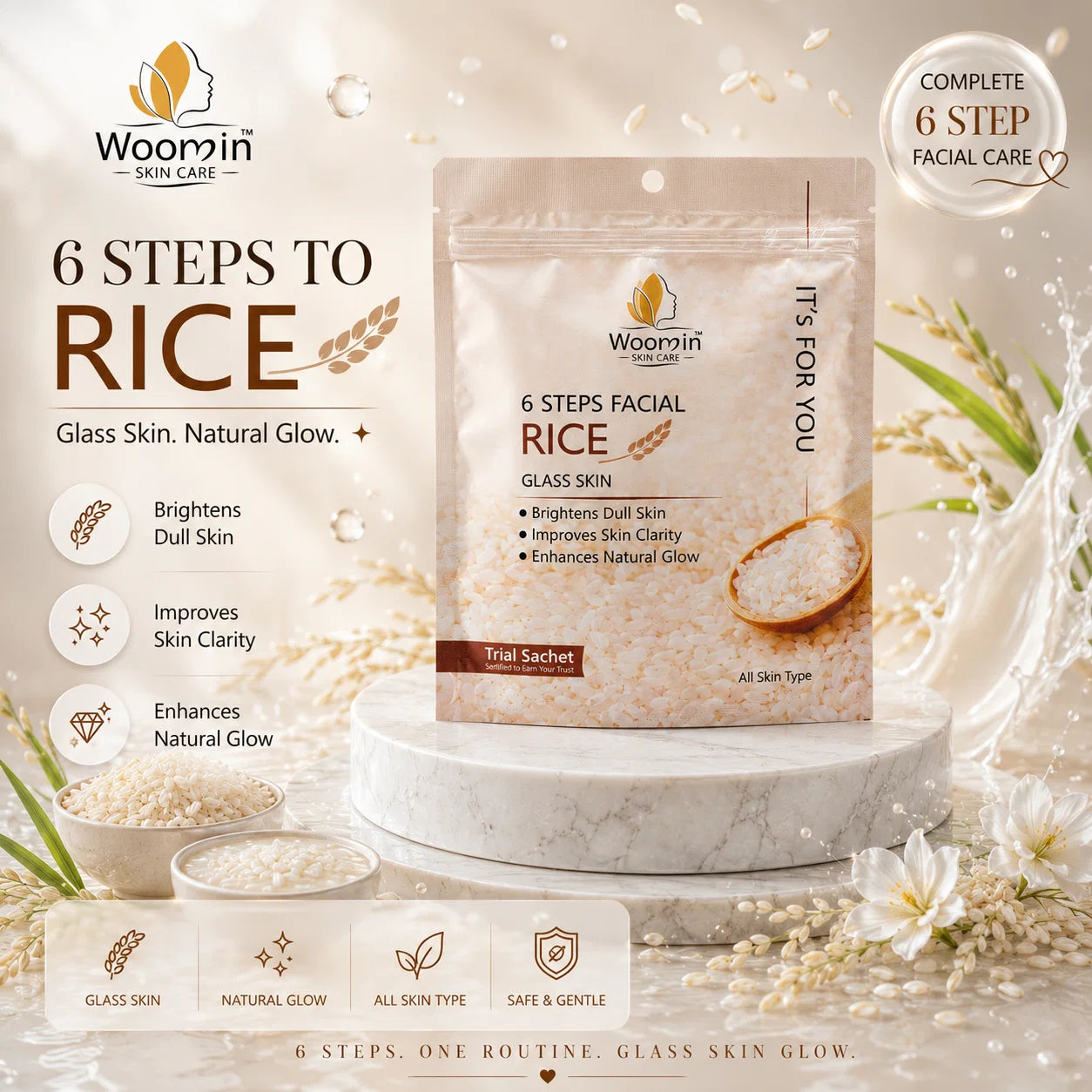 Woomin Skin Care 6 Steps Rice Facial Kit