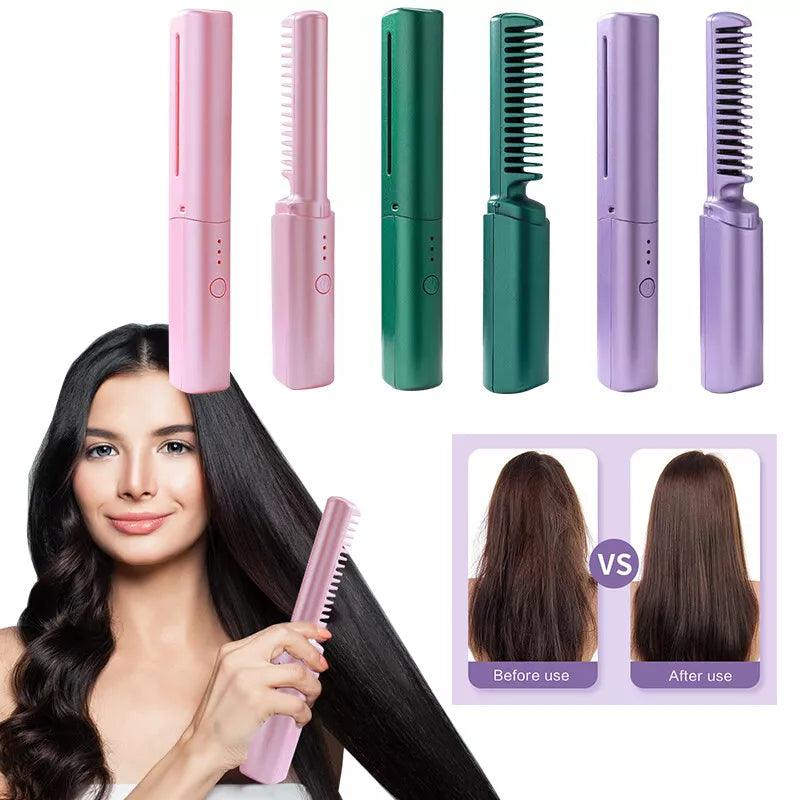 Mini 2 in 1 Professional Wireless Rechargeable Hair Straightener Curler Comb