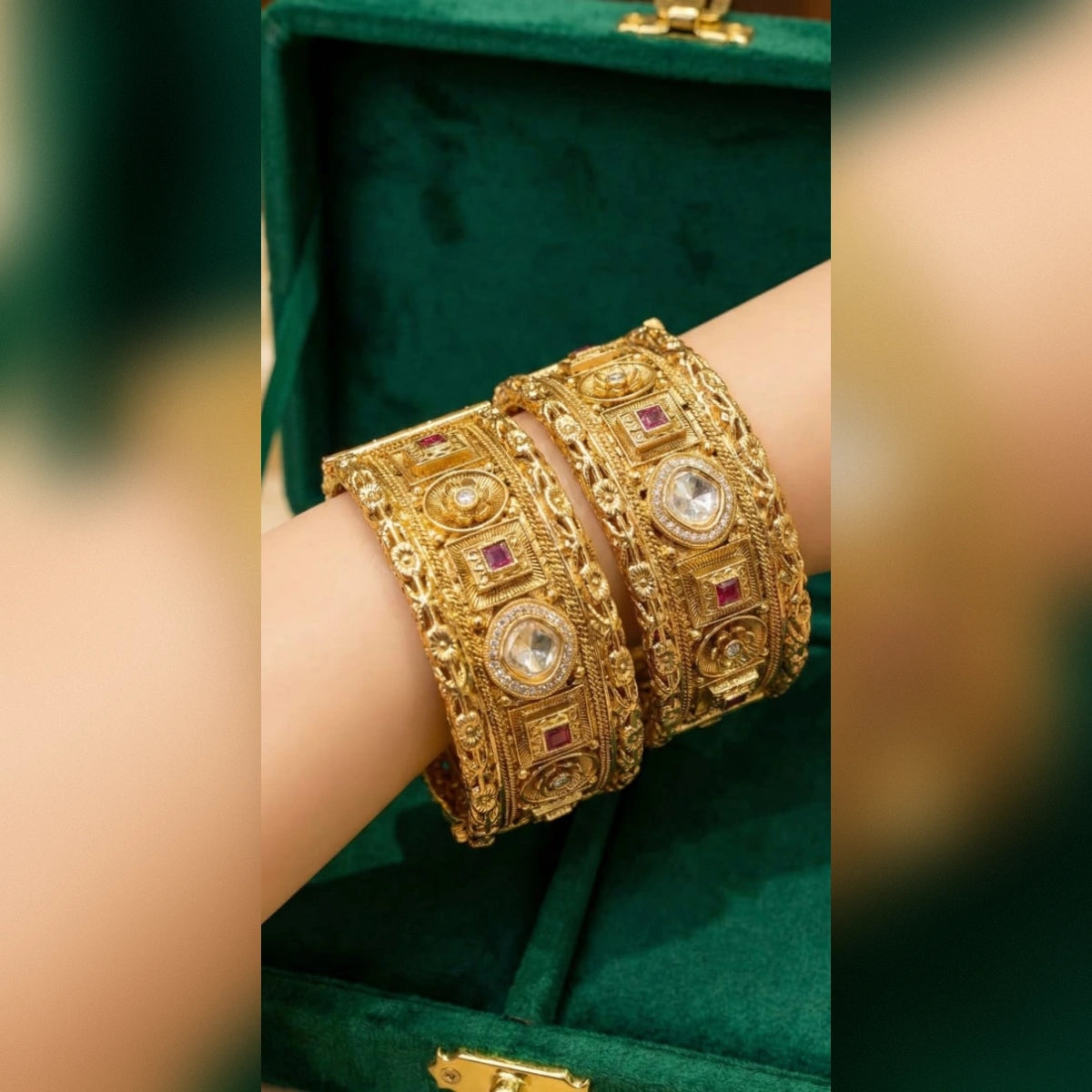 Zircon Work High Quality Rajwari Gold Bangles