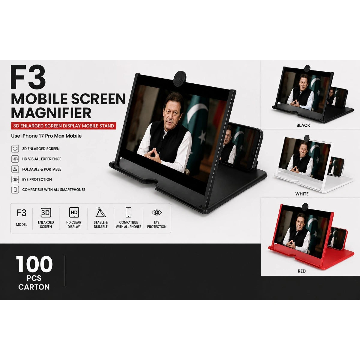 F3 Mobile Screen Magnifier – Foldable HD Phone Screen Enlarger